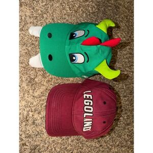 LEGOLAND Hat Bundle Green Dragon Ollie & Maroon Embroidered Baseball Caps 2pc